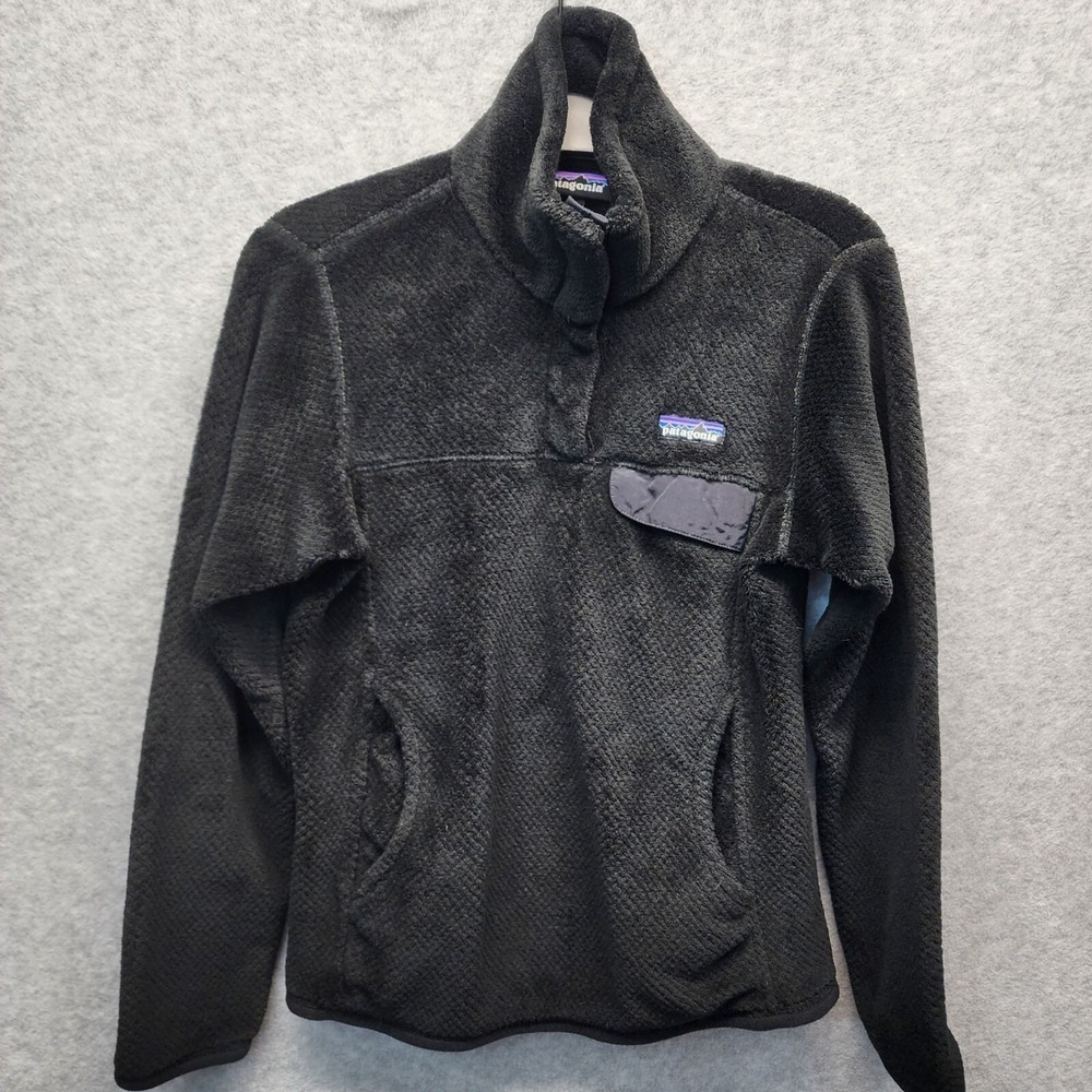 Patagonia Snap-T Pullover Womens Small Black Fleece Soft Long Sleeve